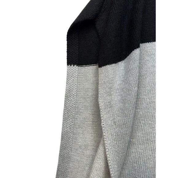 White House Black Market Womens Striped Poncho Sweater L Black Gray Pink - Picture 5 of 11